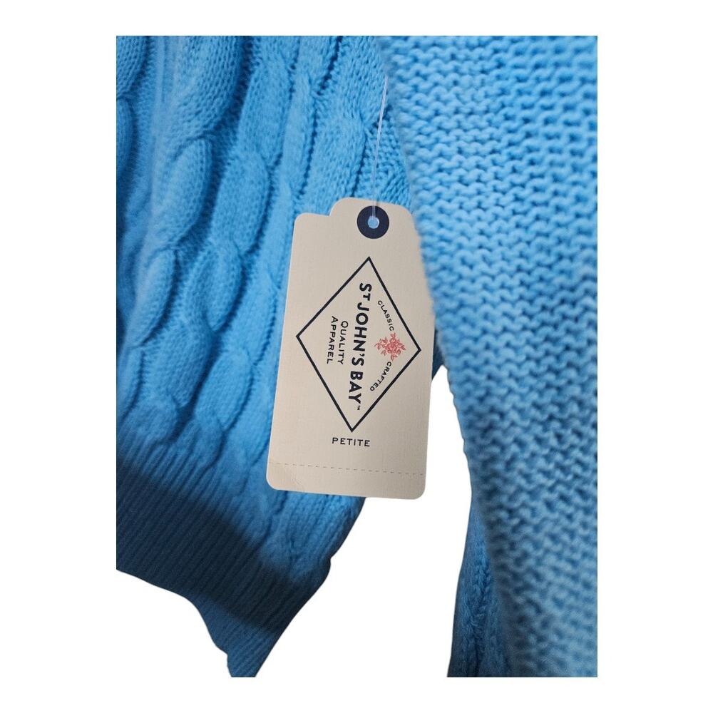 NEW St. John's Bay Petite Cable Knit V-Neck Sweater Aqua Blue PXL - Picture 4 of 6
